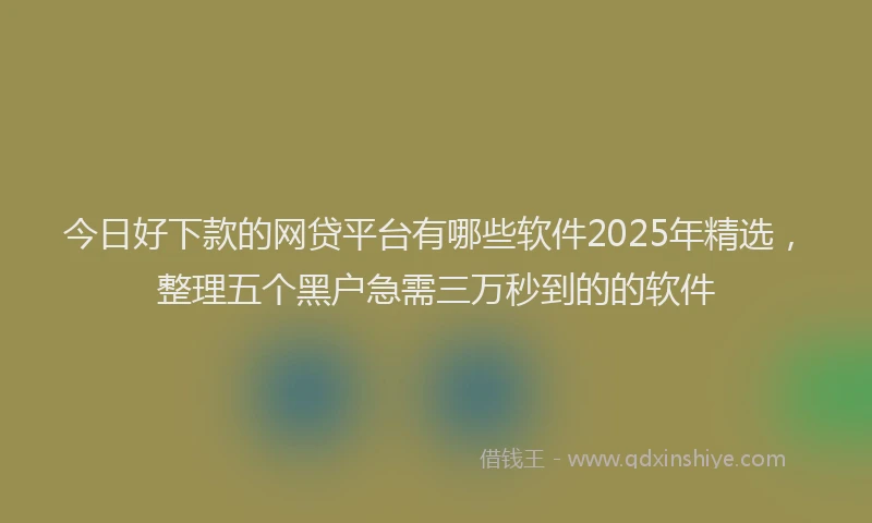 今日好下款的网贷平台有哪些软件2025年精选，整理五个黑户急需三万秒到的的软件