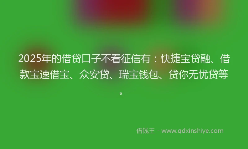 2025年的借贷口子不看征信有：快捷宝贷融、借款宝速借宝、众安贷、瑞宝钱包、贷你无忧贷等。