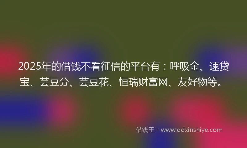 2025年的借钱不看征信的平台有：呼吸金、速贷宝、芸豆分、芸豆花、恒瑞财富网、友好物等。