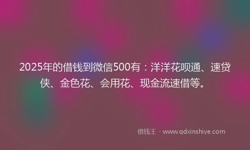 2025年的借钱到微信500有：洋洋花呗通、速贷侠、金色花、会用花、现金流速借等。