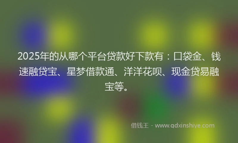 2025年的从哪个平台贷款好下款有：口袋金、钱速融贷宝、星梦借款通、洋洋花呗、现金贷易融宝等。