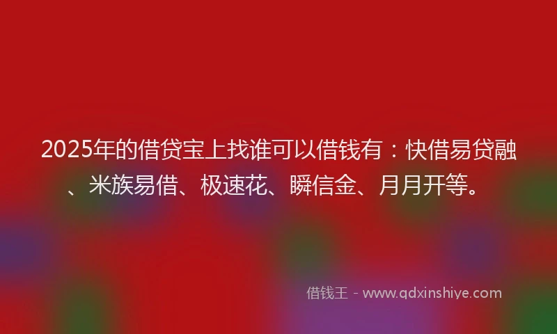 2025年的借贷宝上找谁可以借钱有：快借易贷融、米族易借、极速花、瞬信金、月月开等。