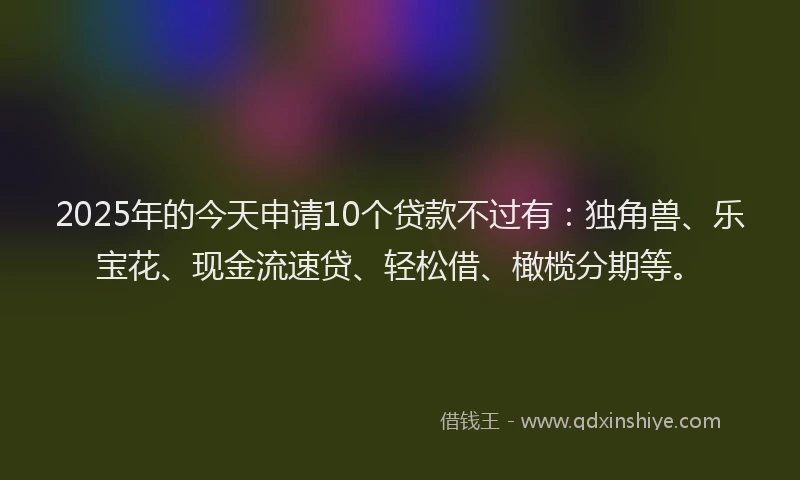 2025年的今天申请10个贷款不过有：独角兽、乐宝花、现金流速贷、轻松借、橄榄分期等。