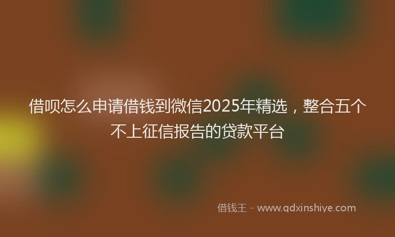借呗怎么申请借钱到微信2025年精选，整合五个不上征信报告的贷款平台