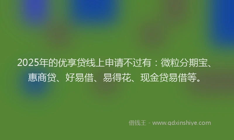 2025年的优享贷线上申请不过有：微粒分期宝、惠商贷、好易借、易得花、现金贷易借等。