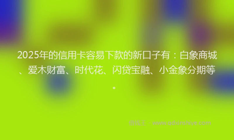 2025年的信用卡容易下款的新口子有：白象商城、爱木财富、时代花、闪贷宝融、小金象分期等。