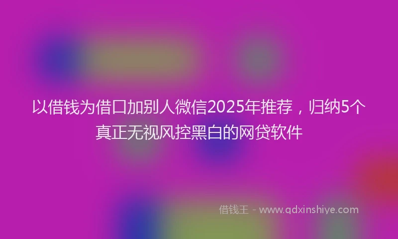 以借钱为借口加别人微信2025年推荐，归纳5个真正无视风控黑白的网贷软件