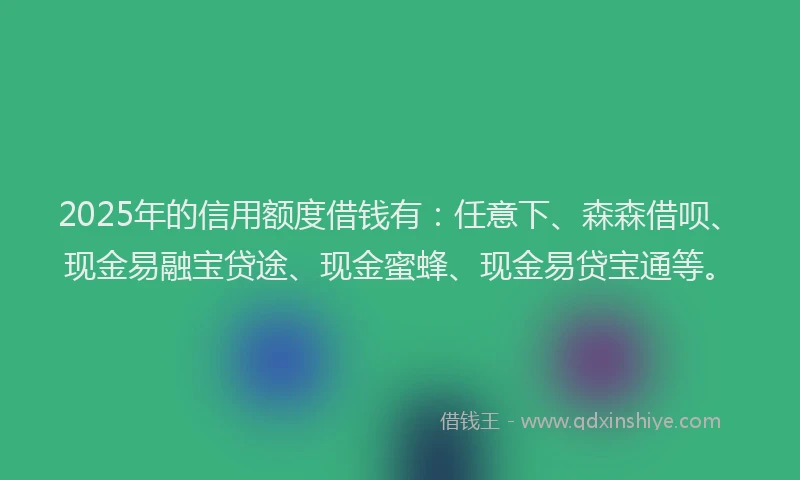 2025年的信用额度借钱有：任意下、森森借呗、现金易融宝贷途、现金蜜蜂、现金易贷宝通等。