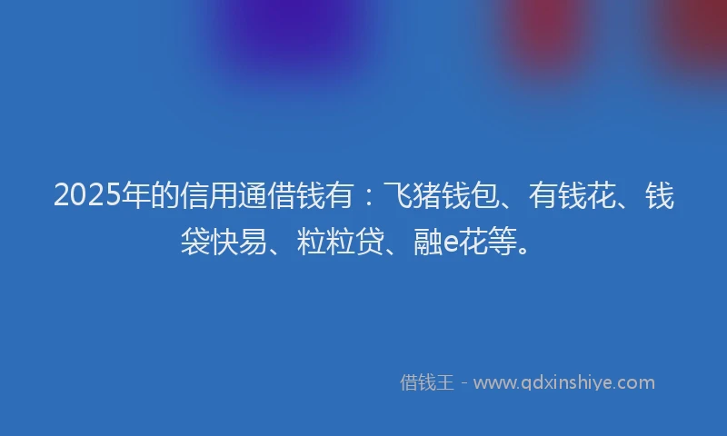 2025年的信用通借钱有：飞猪钱包、有钱花、钱袋快易、粒粒贷、融e花等。