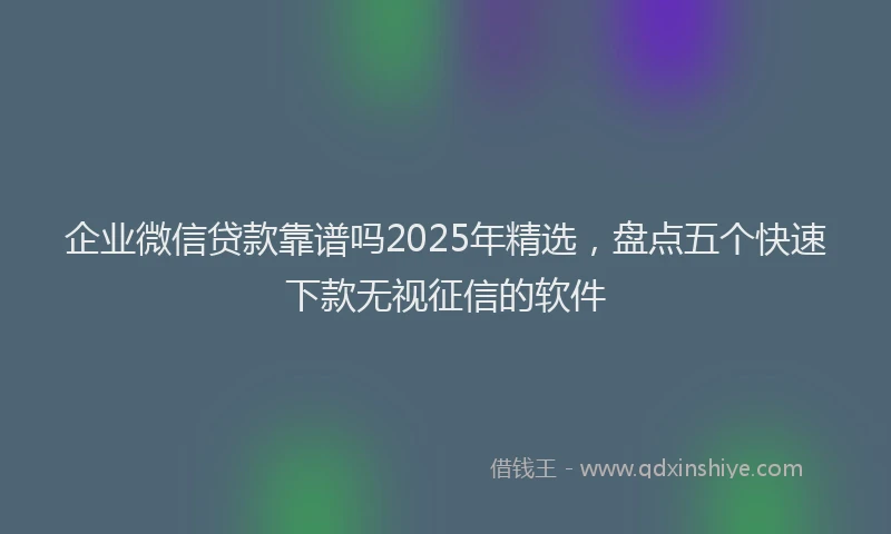 企业微信贷款靠谱吗2025年精选，盘点五个快速下款无视征信的软件
