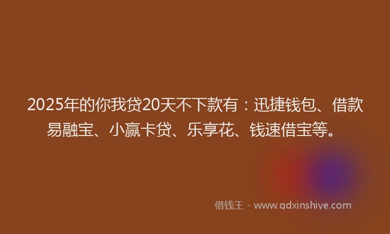 2025年的你我贷20天不下款有：迅捷钱包、借款易融宝、小赢卡贷、乐享花、钱速借宝等。