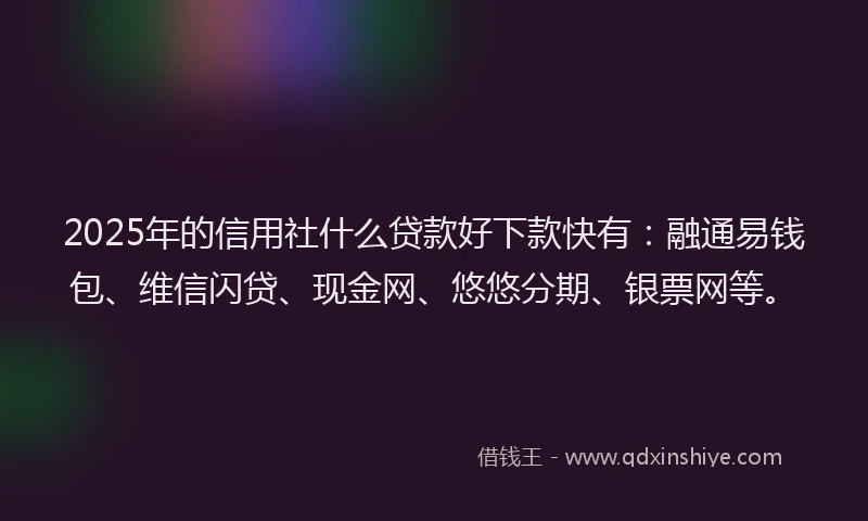 2025年的信用社什么贷款好下款快有：融通易钱包、维信闪贷、现金网、悠悠分期、银票网等。