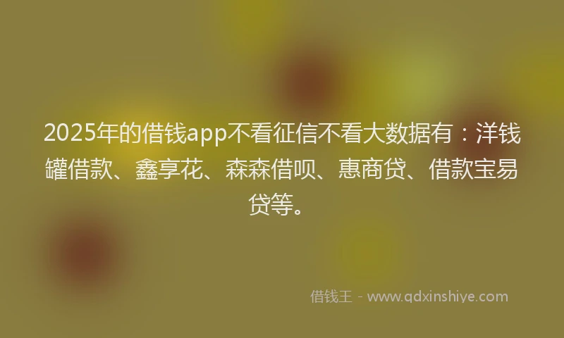 2025年的借钱app不看征信不看大数据有：洋钱罐借款、鑫享花、森森借呗、惠商贷、借款宝易贷等。