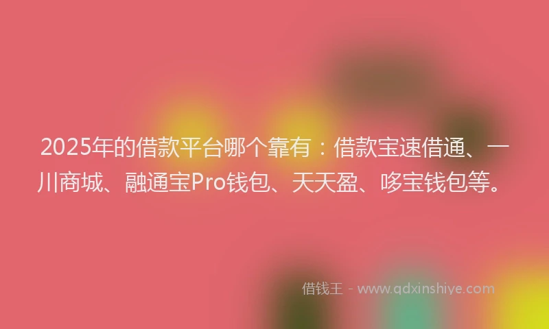 2025年的借款平台哪个靠有：借款宝速借通、一川商城、融通宝Pro钱包、天天盈、哆宝钱包等。
