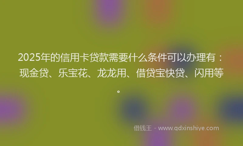 2025年的信用卡贷款需要什么条件可以办理有：现金贷、乐宝花、龙龙用、借贷宝快贷、闪用等。