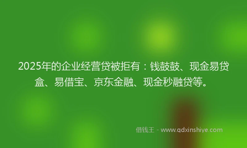 2025年的企业经营贷被拒有：钱鼓鼓、现金易贷盒、易借宝、京东金融、现金秒融贷等。