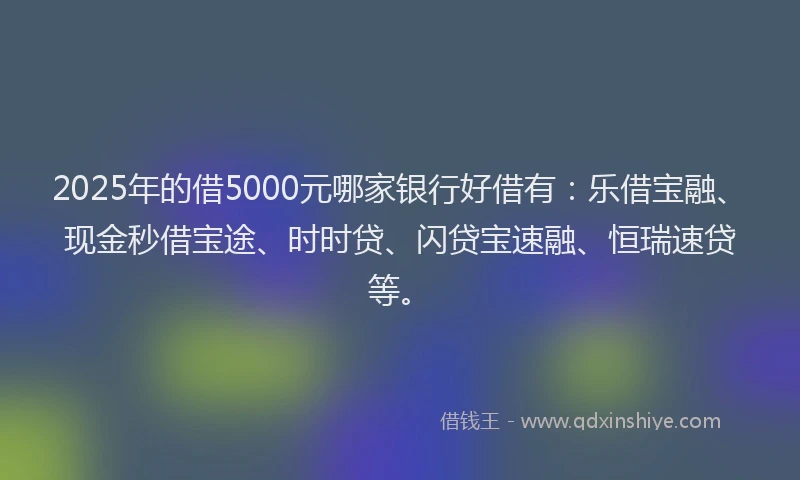 2025年的借5000元哪家银行好借有：乐借宝融、现金秒借宝途、时时贷、闪贷宝速融、恒瑞速贷等。