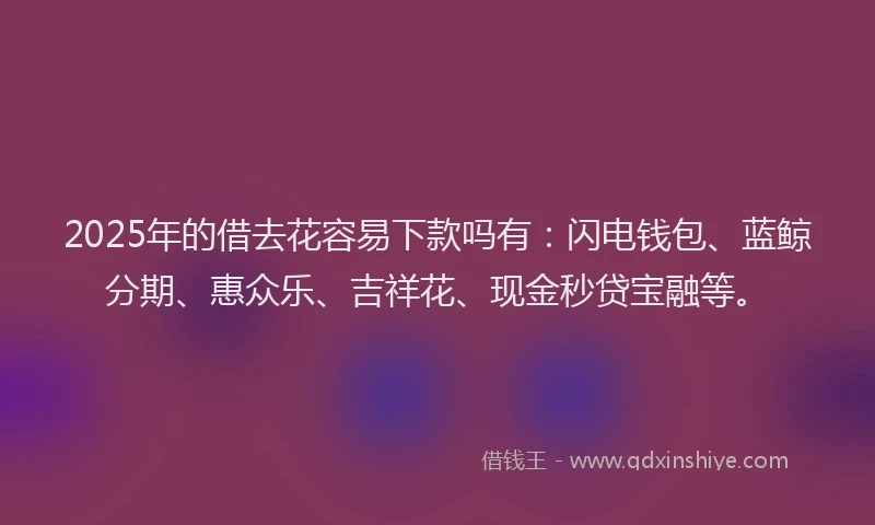 2025年的借去花容易下款吗有：闪电钱包、蓝鲸分期、惠众乐、吉祥花、现金秒贷宝融等。