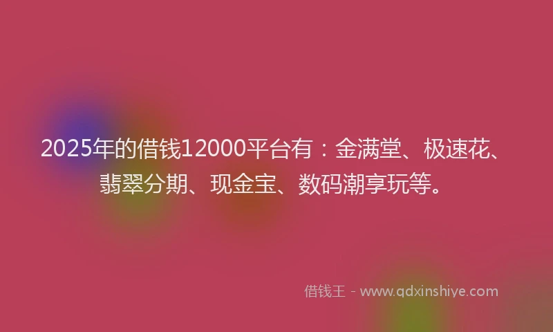 2025年的借钱12000平台有：金满堂、极速花、翡翠分期、现金宝、数码潮享玩等。