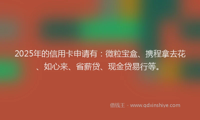 2025年的信用卡申请有：微粒宝盒、携程拿去花、如心来、省薪贷、现金贷易行等。