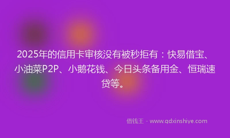2025年的信用卡审核没有被秒拒有：快易借宝、小油菜P2P、小鹅花钱、今日头条备用金、恒瑞速贷等。