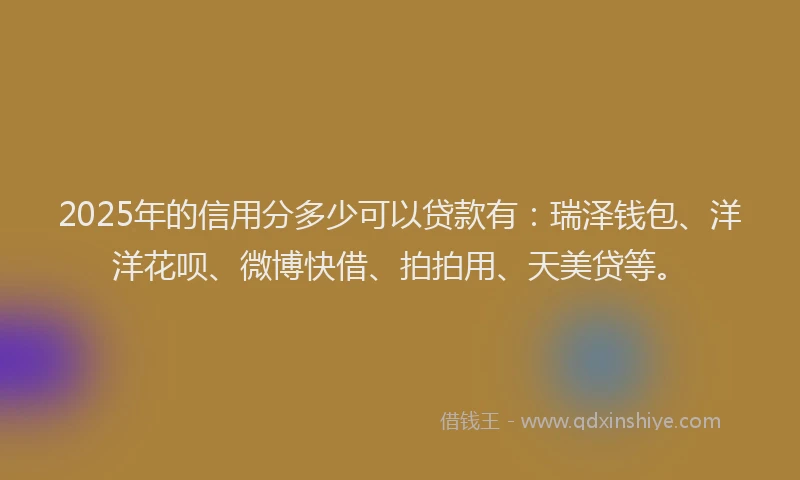 2025年的信用分多少可以贷款有：瑞泽钱包、洋洋花呗、微博快借、拍拍用、天美贷等。