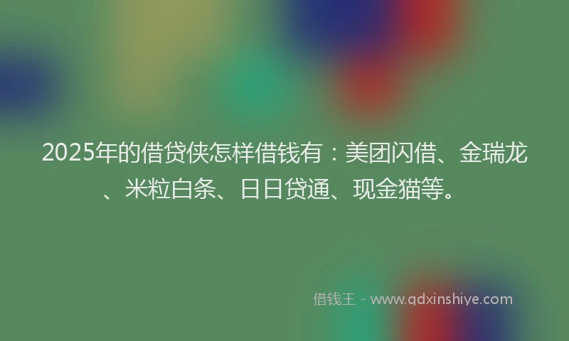 2025年的借贷侠怎样借钱有：美团闪借、金瑞龙、米粒白条、日日贷通、现金猫等。