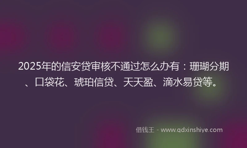 2025年的信安贷审核不通过怎么办有：珊瑚分期、口袋花、琥珀信贷、天天盈、滴水易贷等。