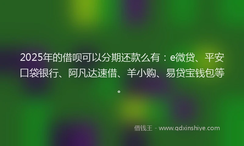 2025年的借呗可以分期还款么有：e微贷、平安口袋银行、阿凡达速借、羊小购、易贷宝钱包等。