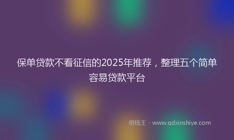 保单贷款不看征信的2025年推荐，整理五个简单容易贷款平台