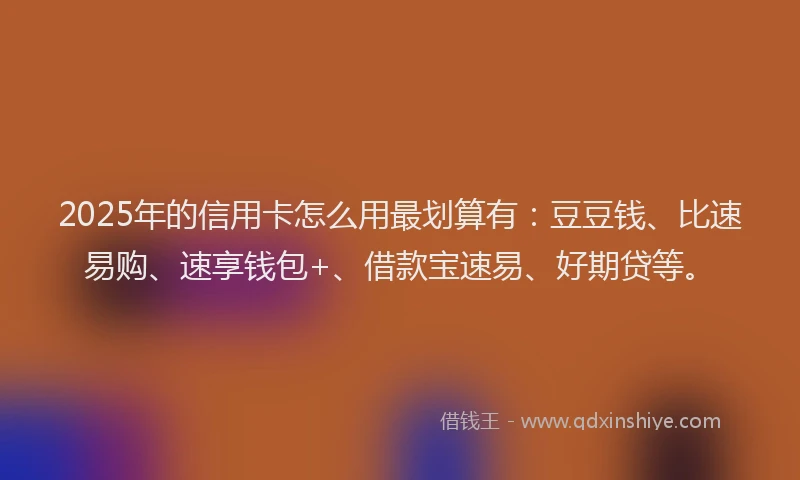 2025年的信用卡怎么用最划算有：豆豆钱、比速易购、速享钱包+、借款宝速易、好期贷等。