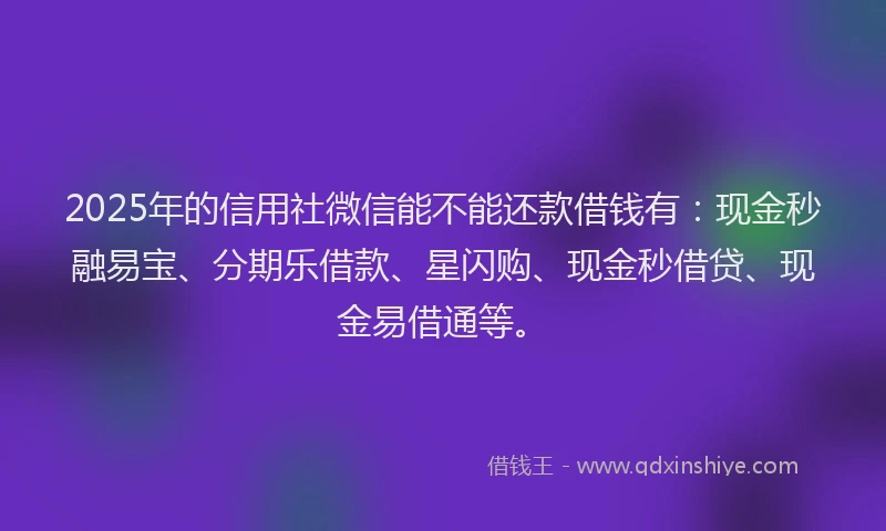 2025年的信用社微信能不能还款借钱有：现金秒融易宝、分期乐借款、星闪购、现金秒借贷、现金易借通等。