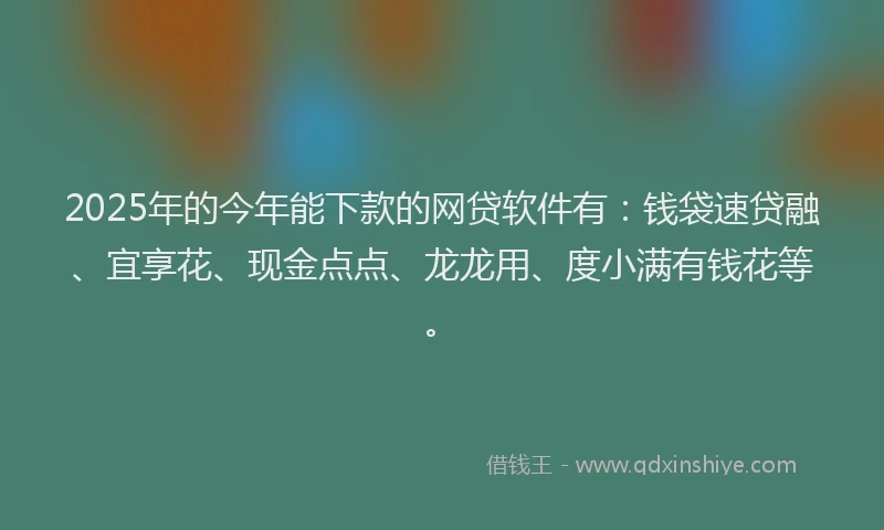 2025年的今年能下款的网贷软件有：钱袋速贷融、宜享花、现金点点、龙龙用、度小满有钱花等。