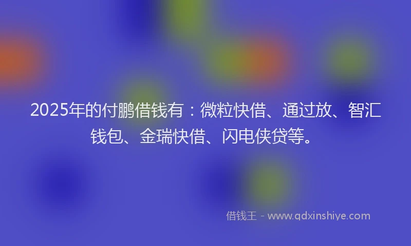 2025年的付鹏借钱有：微粒快借、通过放、智汇钱包、金瑞快借、闪电侠贷等。