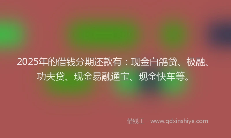 2025年的借钱分期还款有：现金白鸽贷、极融、功夫贷、现金易融通宝、现金快车等。