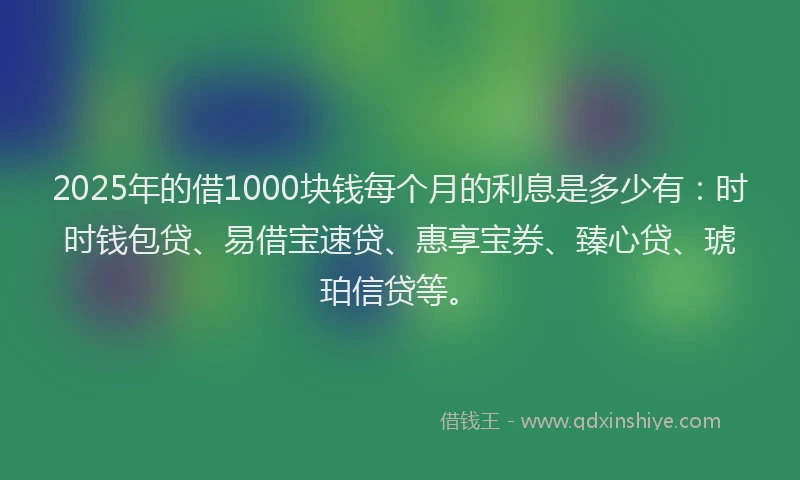 2025年的借1000块钱每个月的利息是多少有：时时钱包贷、易借宝速贷、惠享宝券、臻心贷、琥珀信贷等。