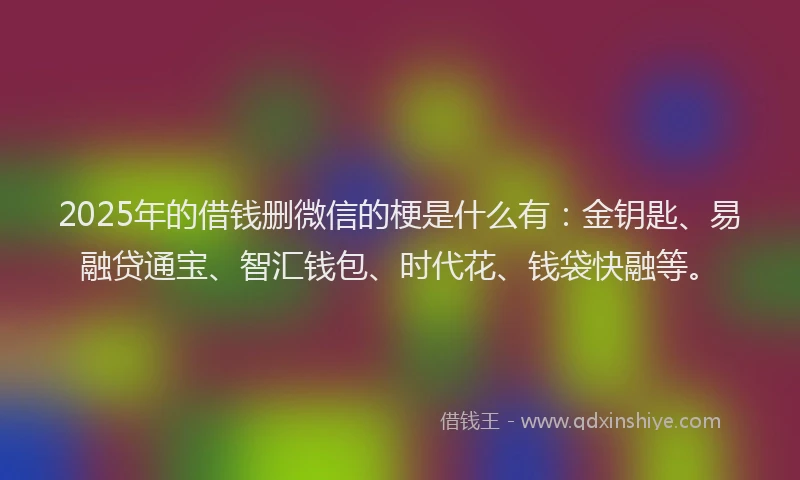 2025年的借钱删微信的梗是什么有：金钥匙、易融贷通宝、智汇钱包、时代花、钱袋快融等。
