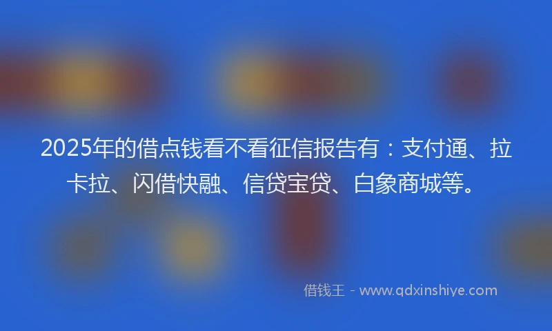 2025年的借点钱看不看征信报告有：支付通、拉卡拉、闪借快融、信贷宝贷、白象商城等。