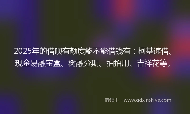 2025年的借呗有额度能不能借钱有：柯基速借、现金易融宝盒、树融分期、拍拍用、吉祥花等。