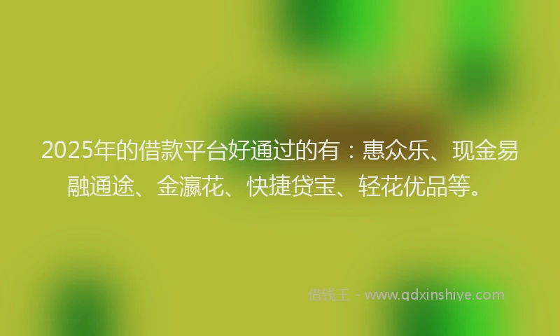 2025年的借款平台好通过的有：惠众乐、现金易融通途、金瀛花、快捷贷宝、轻花优品等。