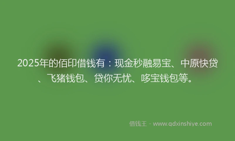 2025年的佰印借钱有：现金秒融易宝、中原快贷、飞猪钱包、贷你无忧、哆宝钱包等。