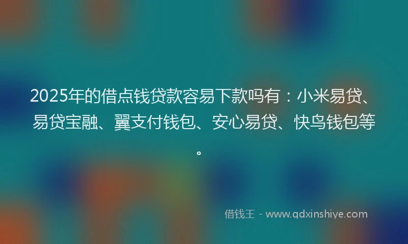 2025年的借点钱贷款容易下款吗有：小米易贷、易贷宝融、翼支付钱包、安心易贷、快鸟钱包等。