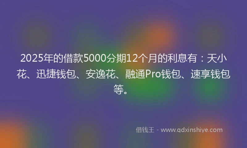 2025年的借款5000分期12个月的利息有：天小花、迅捷钱包、安逸花、融通Pro钱包、速享钱包等。