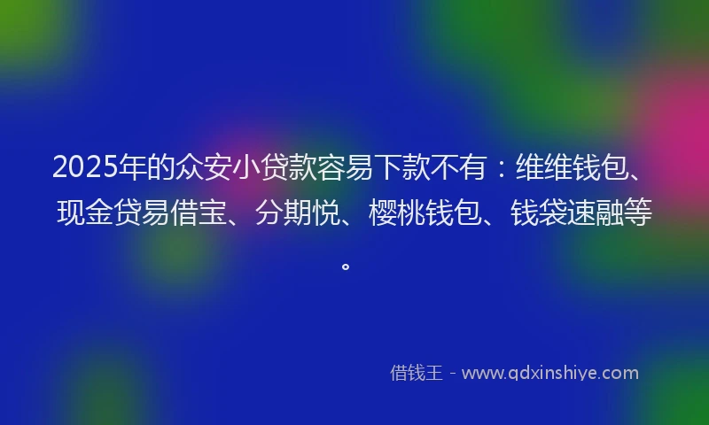 2025年的众安小贷款容易下款不有：维维钱包、现金贷易借宝、分期悦、樱桃钱包、钱袋速融等。