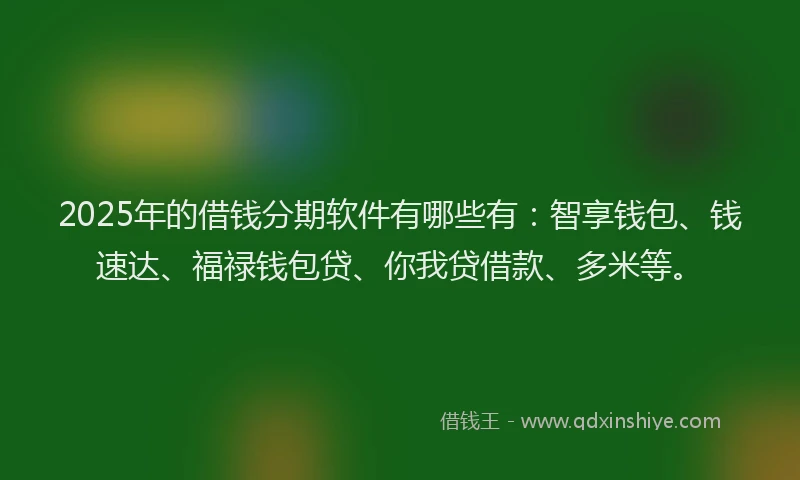 2025年的借钱分期软件有哪些有：智享钱包、钱速达、福禄钱包贷、你我贷借款、多米等。
