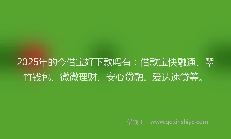 2025年的今借宝好下款吗有：借款宝快融通、翠竹钱包、微微理财、安心贷融、爱达速贷等。