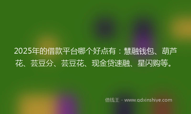 2025年的借款平台哪个好点有：慧融钱包、葫芦花、芸豆分、芸豆花、现金贷速融、星闪购等。