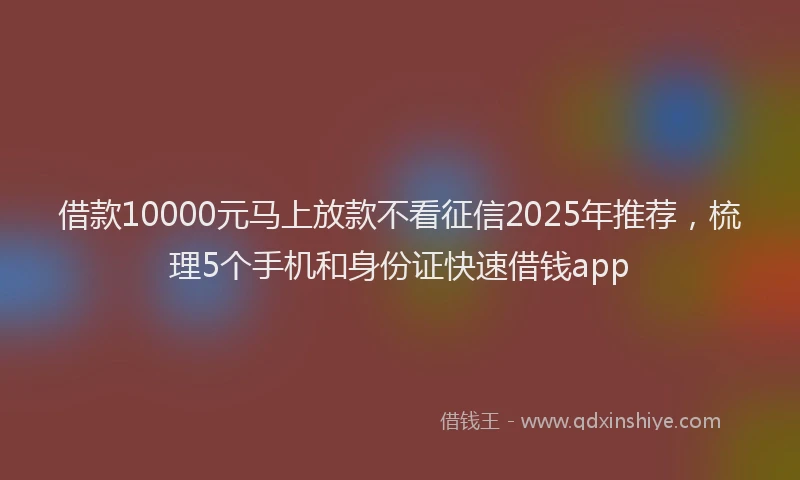 借款10000元马上放款不看征信2025年推荐，梳理5个手机和身份证快速借钱app