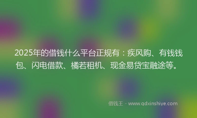 2025年的借钱什么平台正规有：疾风购、有钱钱包、闪电借款、橘若租机、现金易贷宝融途等。