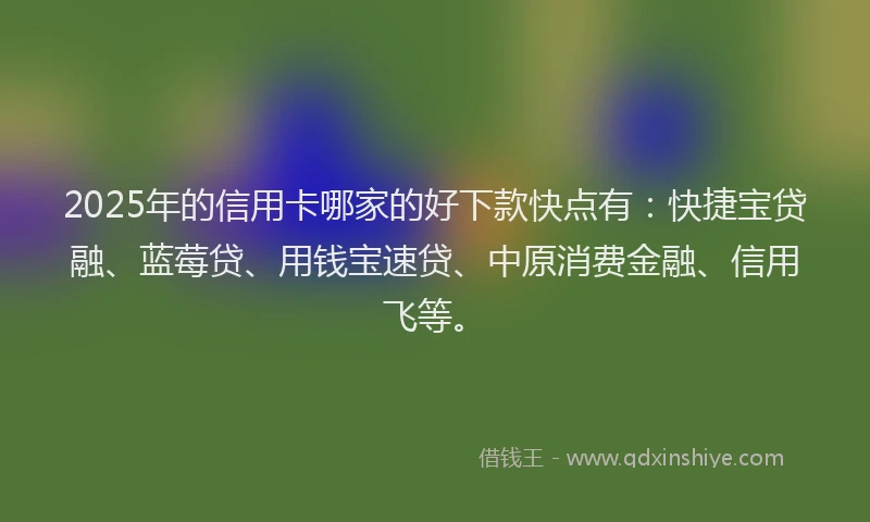 2025年的信用卡哪家的好下款快点有：快捷宝贷融、蓝莓贷、用钱宝速贷、中原消费金融、信用飞等。